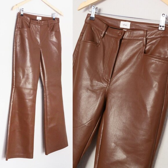 Wilfred Aritzia Beatrix Pants in Cognac Vegan Faux Leather Flared Pants 6 $148 - Picture 5 of 16